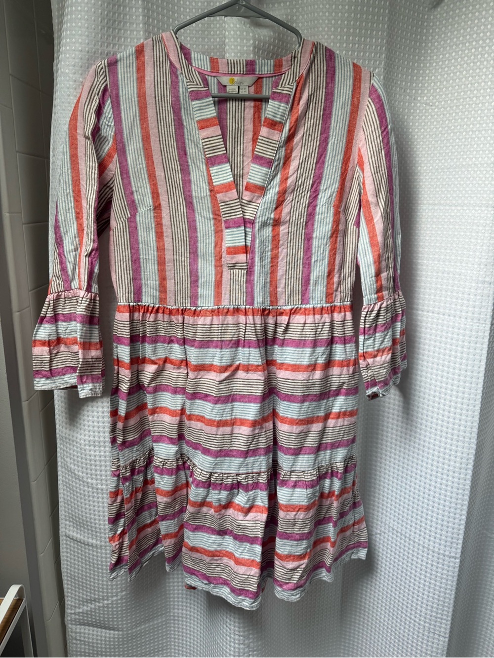 Boden Women’s Striped V-Neck Tunic Dress in Coral, Pink‎ & White Size 4